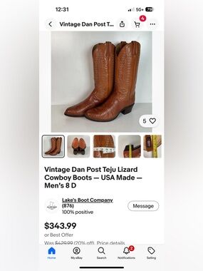 Dan Post Teju Lizard Cowboy Boots in Cognac made in USA